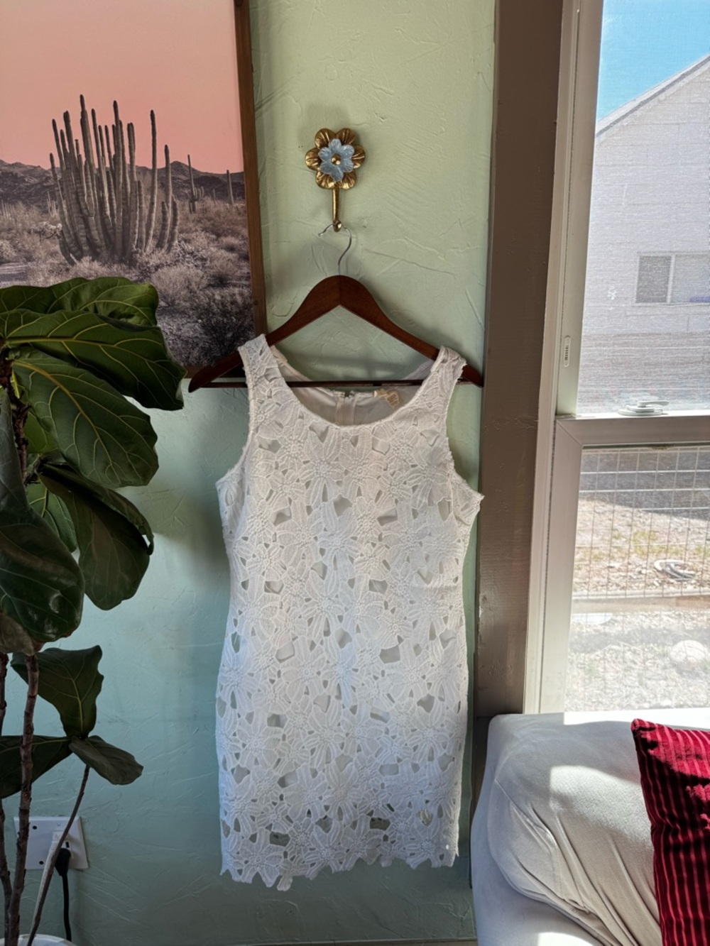 Japna White Mini Dress - Floral Lace Overlay, Size Large